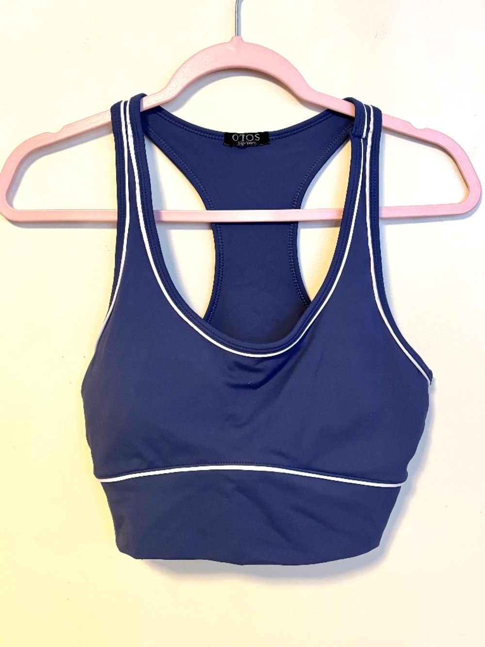 Otos Active Workout Medium Support Padded Sports Bra Blue White Trim Womens S